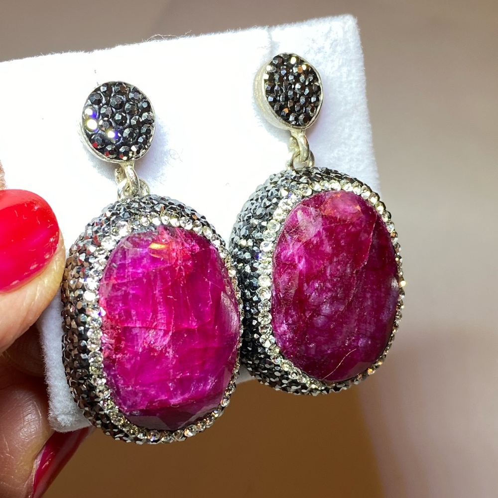 Natural Ruby Silver Victorian Dangle Earrings - image 6